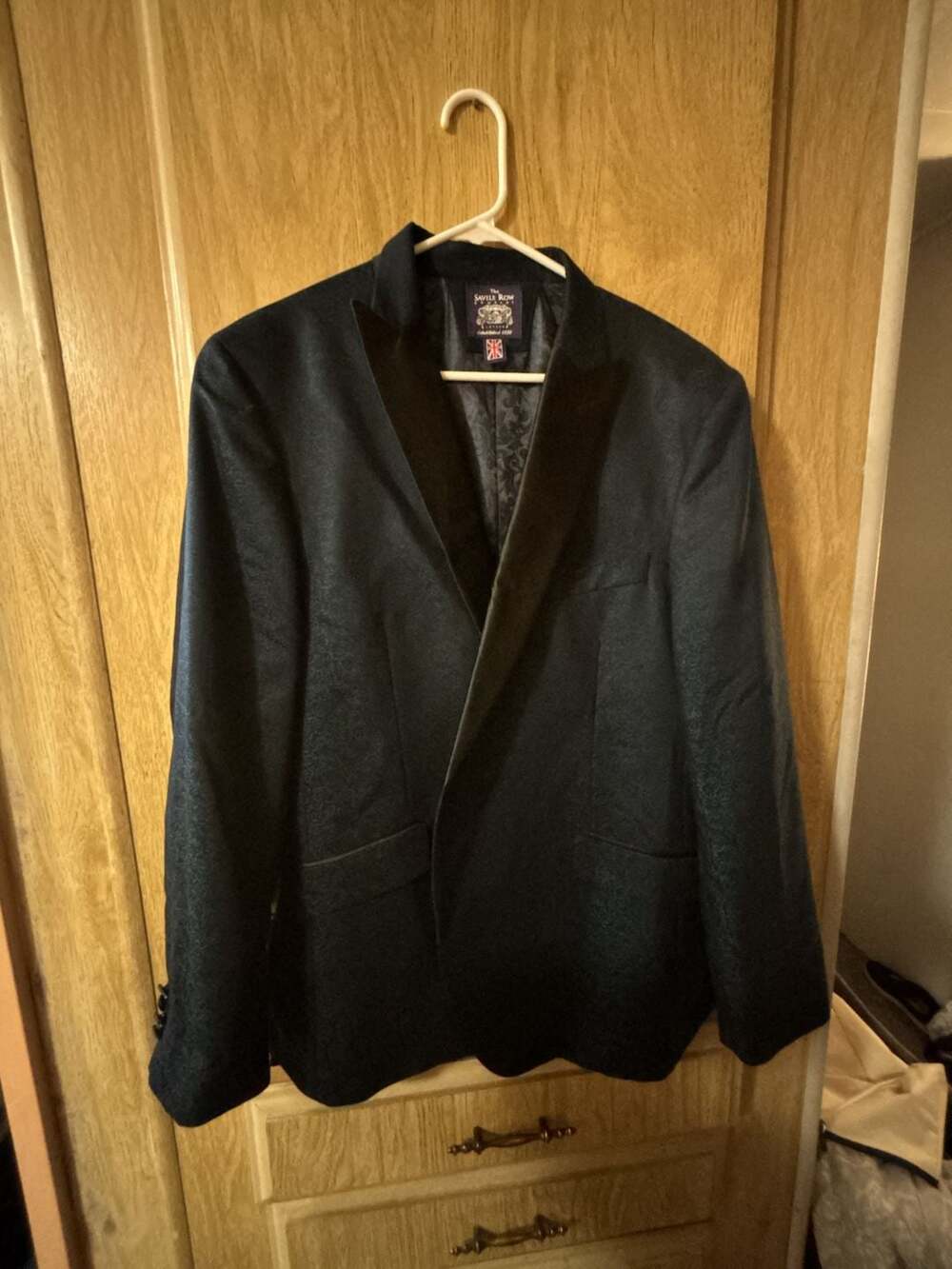 The Savile Row Company Navy Paisley Patterned Tuxedo Blazer